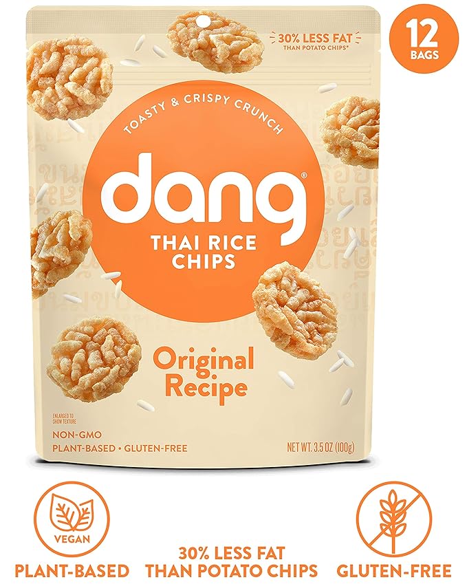 DANG Sticky Rice Chips | Original | 12 Pack | Vegan, Gluten Free, Non Gmo Rice Crisps, Healthy Snacks Made With Whole Foods | 3.5 Oz Bags