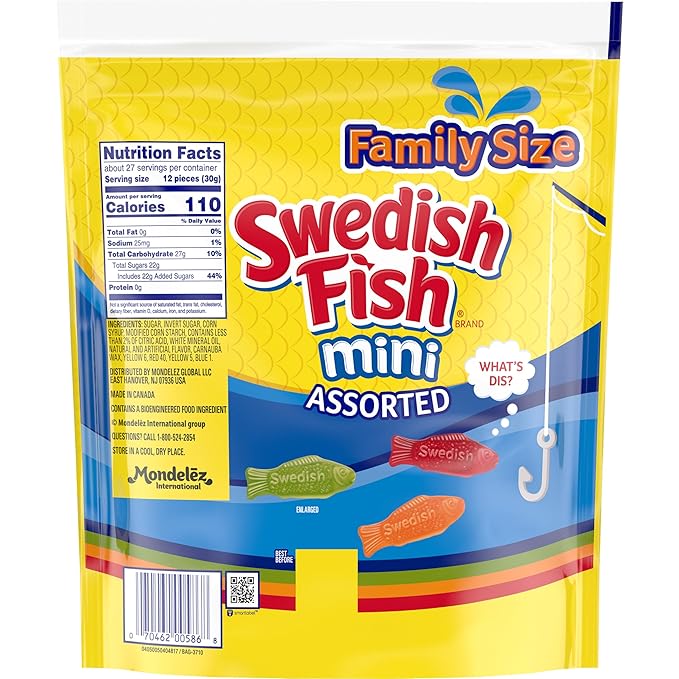 SWEDISH FISH Mini Assorted Soft & Chewy Candy, Family Size, Bulk Candy, 1.8 lb
