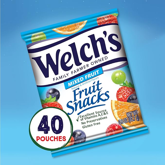 Welch's Fruit Snacks, Mixed Fruit, Perfect Halloween Candy Bulk Pack, Gluten Free, Individual Single Serve Bags, 0.8 oz (Pack of 200)
