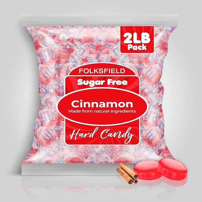 Sugar Free Cinnamon Hard Candy - 2 Pounds Sugar Free Hard Candy Individually Wrapped - Diabetic Friendly And Gluten Free Cinnamon Candy - Fiery and Sweet Flavor - Packaged Fresh in USA