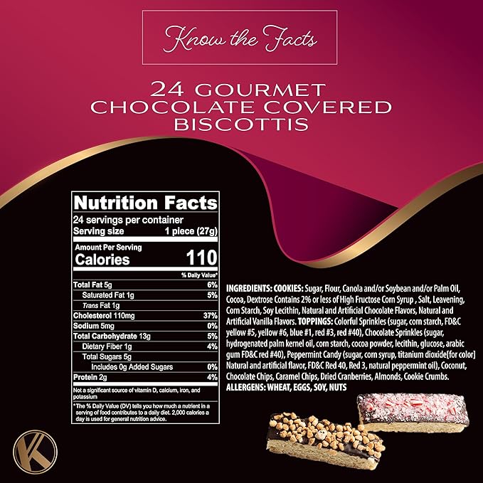 KREMERY Creamy Chocolate Cravings - Valentines Day Chocolate Covered Biscotti Cookies Gift Basket, in Elegant Gift Box (24 Biscotties, Assorted Sweet Toppings) Sweet Treats Food Arrangement, Kosher