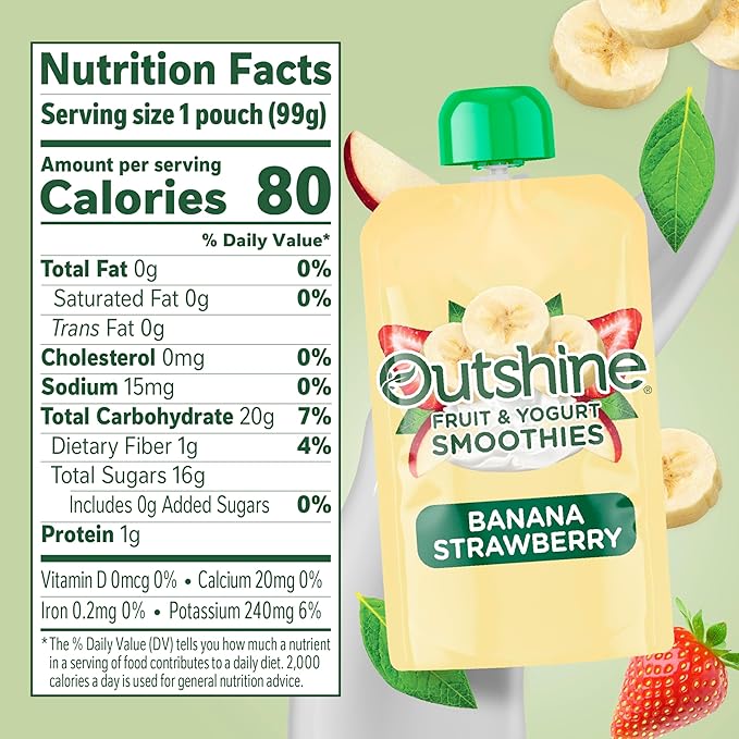 Outshine Fruit & Yogurt Smoothie Banana Strawberry, Smoothie Pouch, On The Go Snack, 24PK