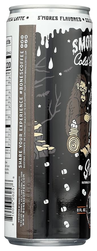 Bones Coffee Company S'morey Time Cold Brew Latte S'mores & Graham Crackers Flavored Coffee | Ready To Drink 100% Coffee Can Smooth Sweet Blend Cans 11 Fl Oz (4 Pack)