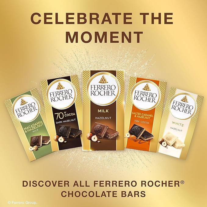 Ferrero Rocher Milk Chocolate Hazelnut Bar, with Cocoa Filling , Valentine's Day Chocolate Gift, 3.1oz