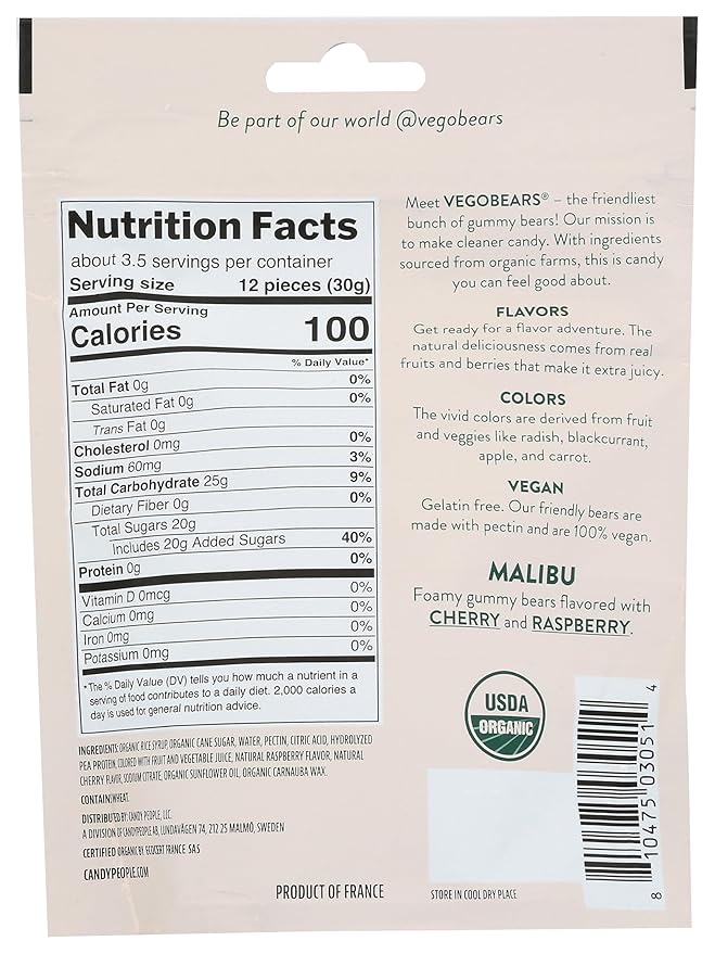 Vegobears Organic Foamy Gummy Bears, 3.5 OZ