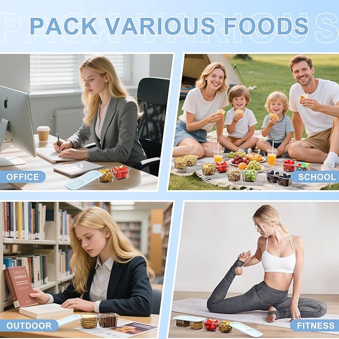 Reusable Snack Containers with Lids for Kids-Light Blue 10 PACK, [UNIQUE DESIGN 2-COMPARTMENT] BPA-Free/Microwave/Dishwasher Safe, Snack Bowls Container for On-the-Go Meals,Camping and Travel