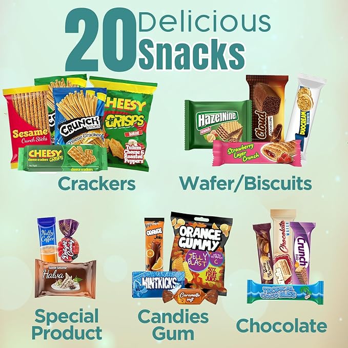 International Exotic Snack Box Variety Pack, 20 Count Premium Foreign Rare Snack Food Gifts with Suprise Item for Fun, Mystery Box of Snacks, European Snacks for Adults and Kids for Christmas Thanksgiving and More