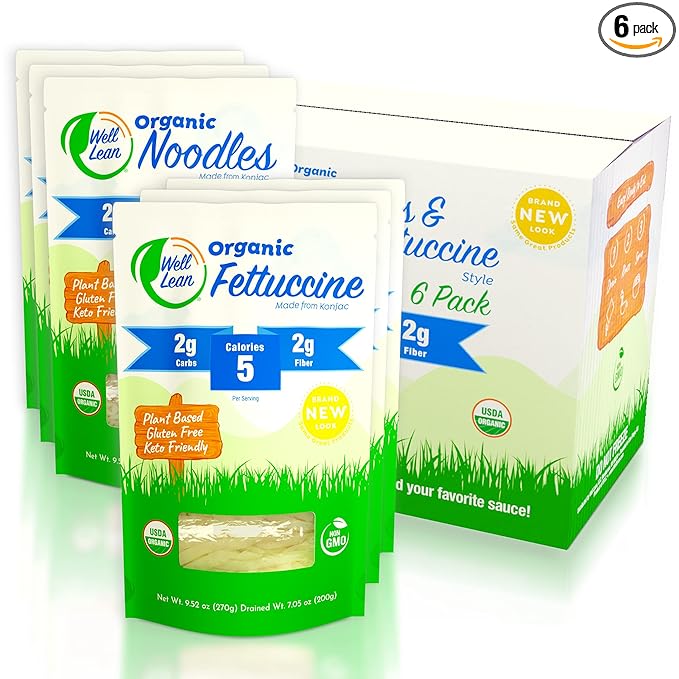 Well Lean Organic Variety Pack - Premium Shirataki Konjac Pasta - USDA Organic, 100% Plant Based, Keto Friendly, Zero Net Carb, Non-GMO, Ready to Eat, Low Calorie, Gluten Free, Vegan, Diet, 6 Pack