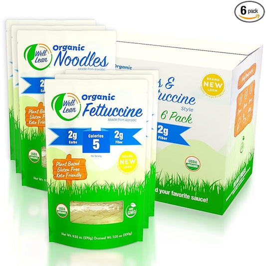 Well Lean Organic Variety Pack - Premium Shirataki Konjac Pasta - USDA Organic, 100% Plant Based, Keto Friendly, Zero Net Carb, Non-GMO, Ready to Eat, Low Calorie, Gluten Free, Vegan, Diet, 6 Pack