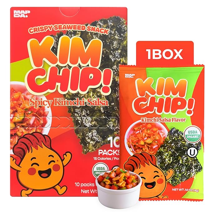 KIMCHIP (10-Pack) Spicy Kimchi Salsa Seaweed Snack – organic, vegan, gluten-free, low-calorie nori chips