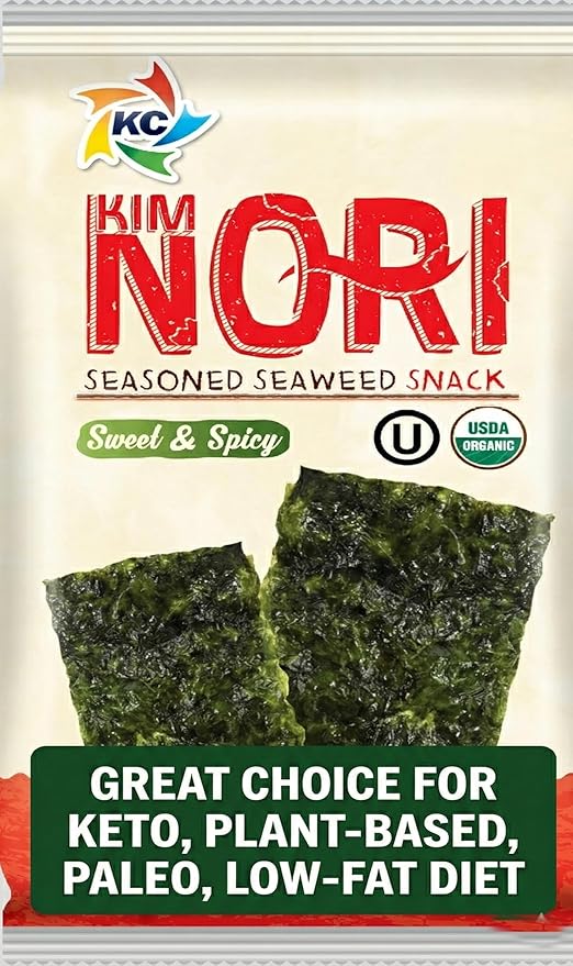 KIMNORI Seasoned Seaweed Snacks Sheets – Organic Sweet 'N Spicy Flavor 24 Individual Packs Roasted Crispy Premium 100% Natural Laver Kim Nori 4g 0.14 Ounce