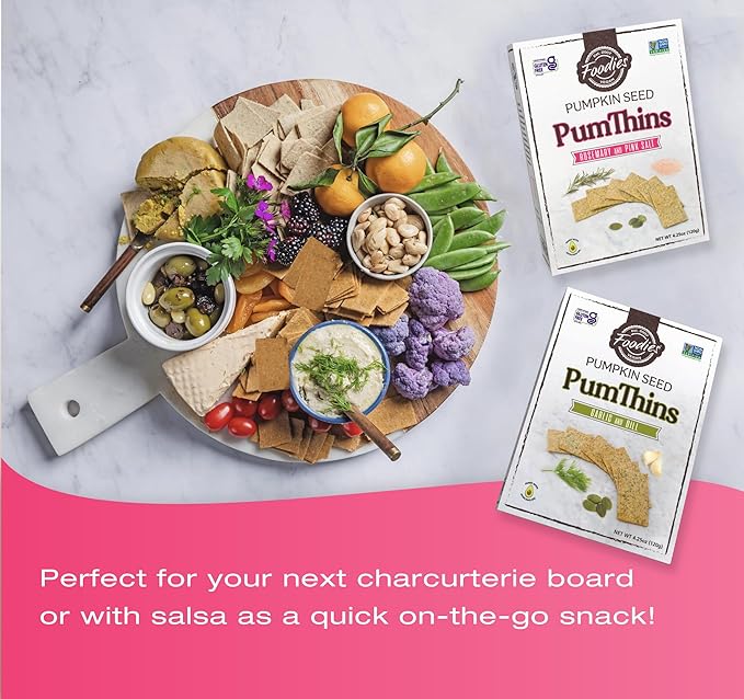 Foodies PumThins Rosemary & Pink Salt Crackers, Gluten Free, Made with Organic Pumpkin Seeds, No Seed Oils, Healthy, Paleo Friendly, 4.25 oz 3-Pack