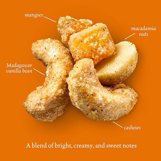 Sahale Snacks Tangerine Vanilla Cashew-Macadamia Glazed Mix,1.5 oz Grab & Go Bags(18 Packs)Dry-Roasted Deluxe Mixed Nuts with Mangoes & Madagascar Vanilla-Non-GMO,Kosher,& Certified Gluten Free Snacks