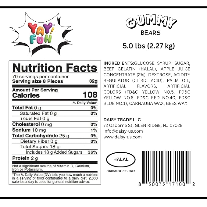 Halal Gummy Bears - 5lbs Bulk Gluten Free Candy Variety Pack, Halal Candy, Gummy in Bulk, Fun Snacks, Fruit Snacks - Perfect for Parties and Events - Delicious and Chewy Treats for All Ages