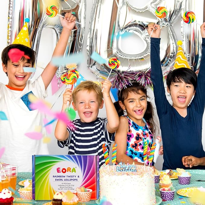 Rainbow Twisty & Swirl Lollipops 32 Pack, Unicorn Candy Swirl Lollipops Individually Wrapped Suckers, Rainbow Lollipop Candy Bulk for Birthday, Mixed Fruit Flavor