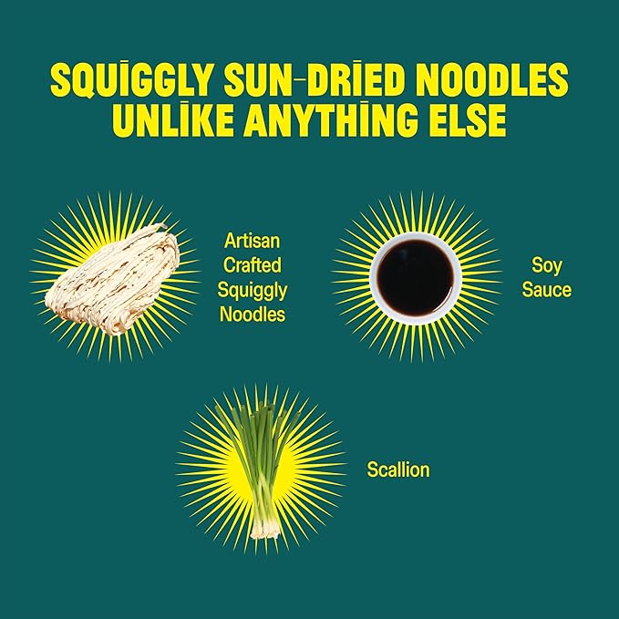 FLYBYJING Classic Soy Noodles - Sun-Dried, Wavy Asian Instant Noodles Tossed in Savory Soy Scallion Sauce - Ready in 6 Minutes - Vegan, High Protein, No MSG, 3.45 oz (Pack of 6)