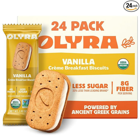 Olyra Vanilla Sandwich Breakfast Biscuits,Organic Snacks, Low Sugar, Vegan Cookies, USDA Certified, Non GMO, Snacks for Kids and Adults (Pack of 24)