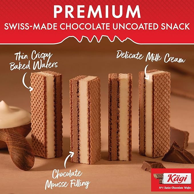 Swiss Milk Chocolate Mousse Filled Wafers by Kägi, Individually Wrapped Snacks, Chocolate Gift, Kägi Crisp'n Cream Milk Cream, 2-Pack, 88g Bags