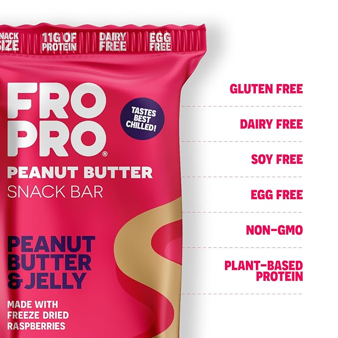 FROPRO Plant Protein Snack Bars - Plant Based Protein Bars, All-Natural, Gluten, Dairy, & Soy Free, High Protein Bars with Low Calories | PB & J, 12 Pack
