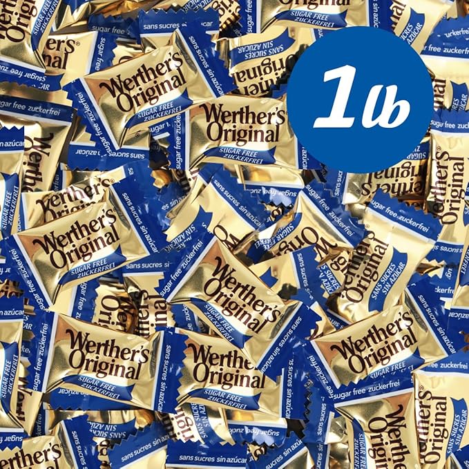 Werther's Original Hard Sugar Free Caramel Candy, Individually Wrapped Healthy Sweet Caramel Bites for Guilt-Free Pleasure, Melts in Your Mouth in a Satisfying Creamy Way, 1lb