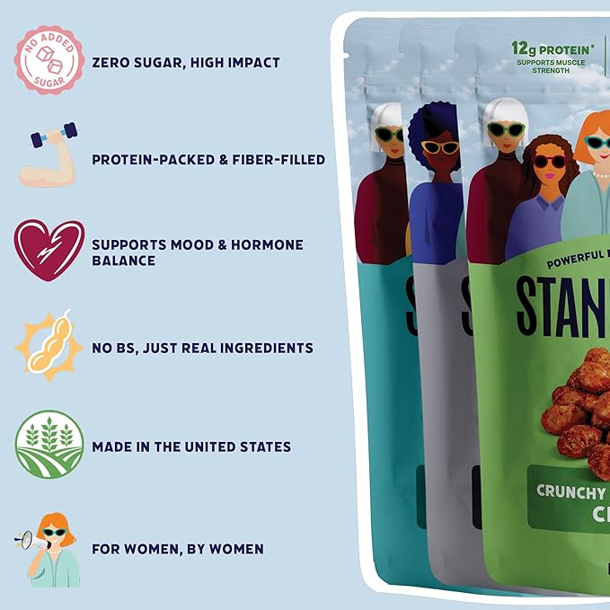 Standing Tall Roasted Soybean Snack Variety Pack – Chili Lime, Sea Salt & Salt & Pepper – 12g protein, 2g fiber, 0g sugar, Plant-Based Vegan Snack, Gluten-Free, Non-GMO, 3 Count Variety Pack, 5oz Each