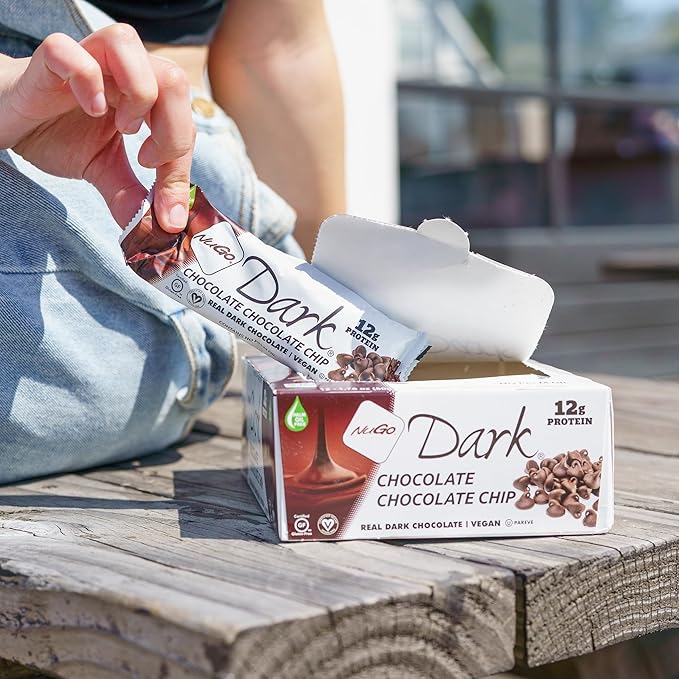 NuGo Dark Chocolate Chip, 12g Protein Bar, Vegan, Gluten Free, Non-GMO, Kosher Pareve, 24 Count
