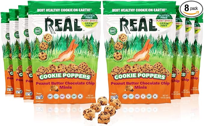 REAL Peanut Butter Chocolate Chip Mini Cookie Poppers – Bite-sized Gluten Free Baked Cookies – Dairy Free, Vegan, Kosher, Paleo – Delicious Mini Peanut Butter Chocolate Chip Cookies (4.5 oz, 8 Pack)
