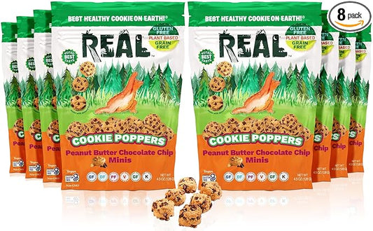 REAL Peanut Butter Chocolate Chip Mini Cookie Poppers – Bite-sized Gluten Free Baked Cookies – Dairy Free, Vegan, Kosher, Paleo – Delicious Mini Peanut Butter Chocolate Chip Cookies (4.5 oz, 8 Pack)