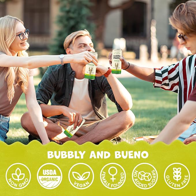 Llama Mama Lemon Lime Organic Sparkling Prebiotic Soda • Gut & Immune Support • High Vitamin C, Antioxidants • NO Sugar • NO Artificial Sweeteners • NO Stevia • Vegan Plant Fiber • 12 Pack