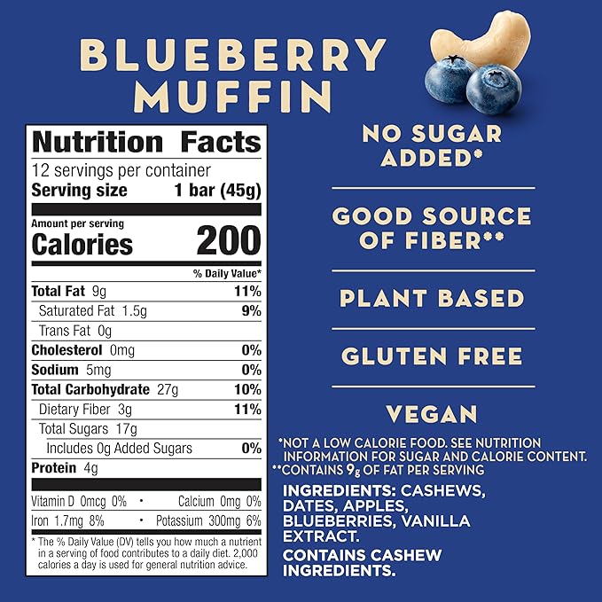 Larabar Blueberry Muffin Fruit and Nut Bars, Gluten Free and Vegan, 19.2 oz, 12 Ct