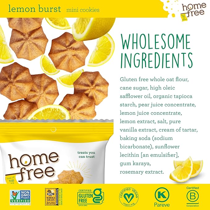 Homefree Treats You Can Trust Gluten Free Mini Cookies, Single Serve, Lemon Burst, 1.0 Ounce (Pack of 30)…