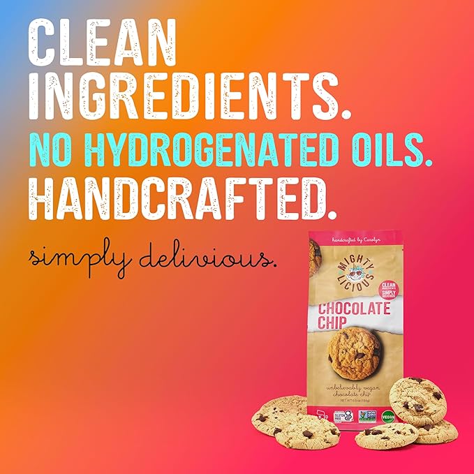 MIGHTYLICIOUS Vegan Chocolate Chip Cookies – Gluten-Free, Dairy-Free, Allergen Friendly, Egg-Free, Non-GMO, Kosher, Preservative-Free – Snack Option for a Guilt-Free Treat - 6.5 Oz (3 Pack)
