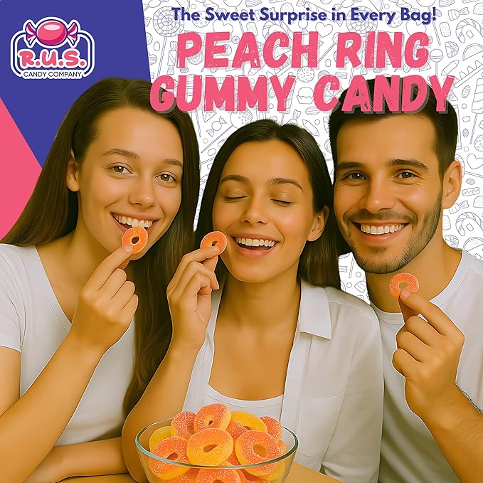 Peach Ring Gummies 4.5 lbs Bulk Bag – Fruity Gummy Candy – Fresh, Soft & Chewy – Party, Snack, Candy Buffet – by RUS Candy Company (Peach)