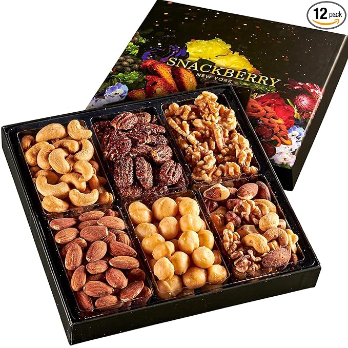 12-Pack Nuts Gift Basket, Gourmet Snack Box,in Elegant Box, Set For Christmas, New Years, Birthday Party, Care Package, Sympathy, Healthy Gift for Men and Women. Kosher, Snackberry