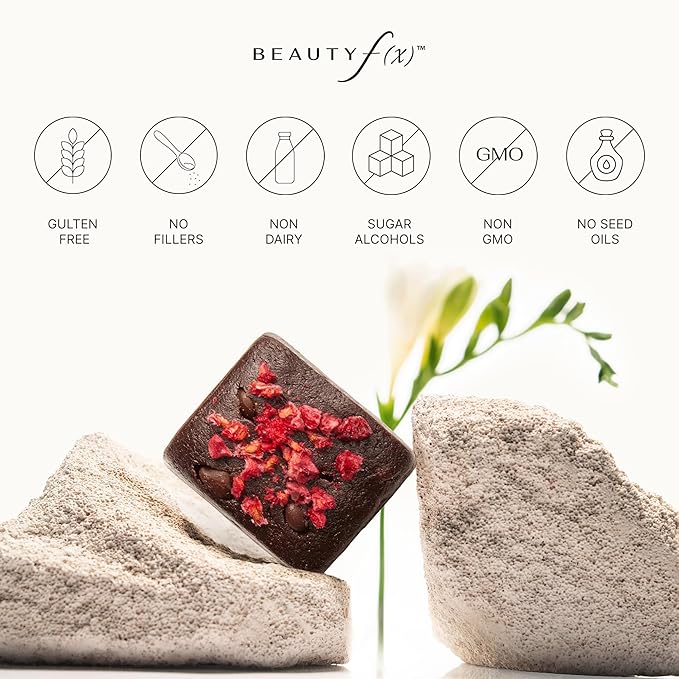 Beauty f(x) Protein Beauty Bites - Collagen Bars – Cacao Raspberry Collagen Protein Bars for Women – 10g Protein, 120 Calories, No Added Sugar – Supports Skin, Hair, and Nails