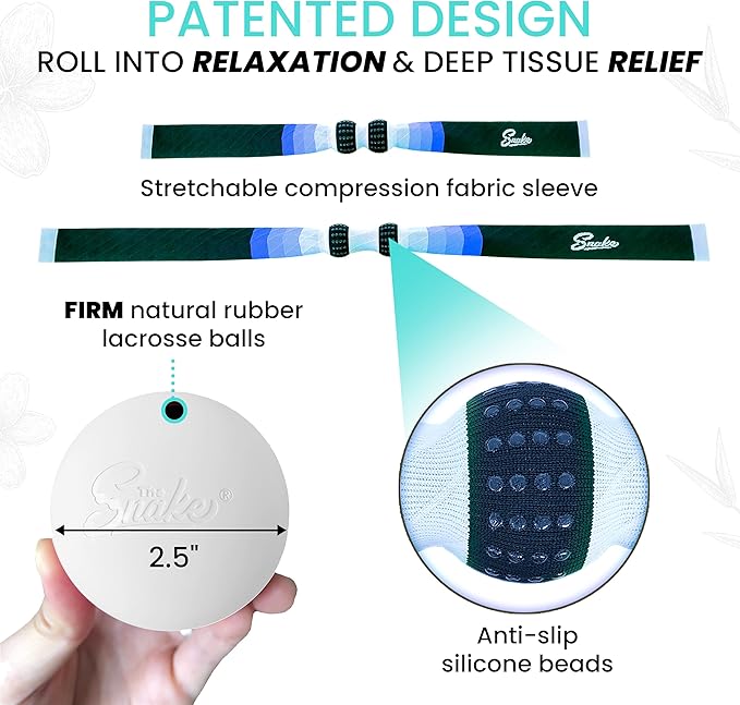 The Snake Deep Tissue Muscle Roller - Dual Lacrosse Ball Self Massager for Back, Body & Foot (Firm, Blue)