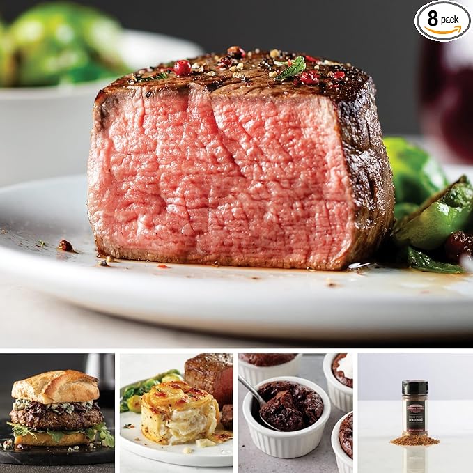 Omaha Steaks Premier Steakhouse Gift Bundle (4x Butcher's Cut Filet Mignons, 4x PureGround Filet Mignon Burgers, 4x Individual Scalloped Potatoes, 4x Individual Chocolate Souffles, 1 jar Omaha Steaks