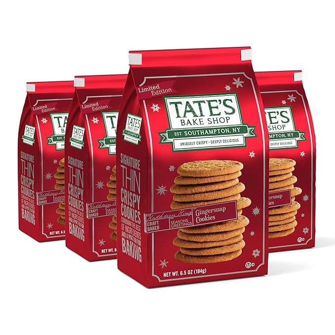 Tate's Bake Shop Gingersnap Cookies, Limited Edition Holiday Cookies, 4 - 7 oz Bags