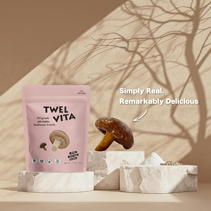 TWEL VITA Natural Shiitake Mushroom Crisps, 4-Pack (1.76 oz Each) | Vegan, Clean Label, Non-GMO, Gluten-Free, Paleo & Keto Friendly Snack Variety Pack