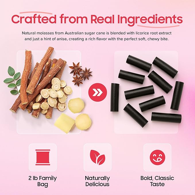Black Licorice Candy 2 lbs | Soft & Chewy Black Candy Bulk | Big Bag of Australian Licorice | Non-GMO, No Palm Oil, Plant Based | Sweet Treats, Goodie Bags & Party Favors | YumKit