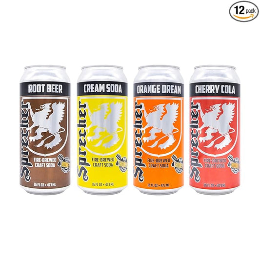 Sprecher Brewing Company Best Sellers Variety Pack in 16 Fl Oz Cans (12 Pack), Root Beer, Cream Soda, Orange Dream, Cherry Cola - Premium Gourmet Craft Soda