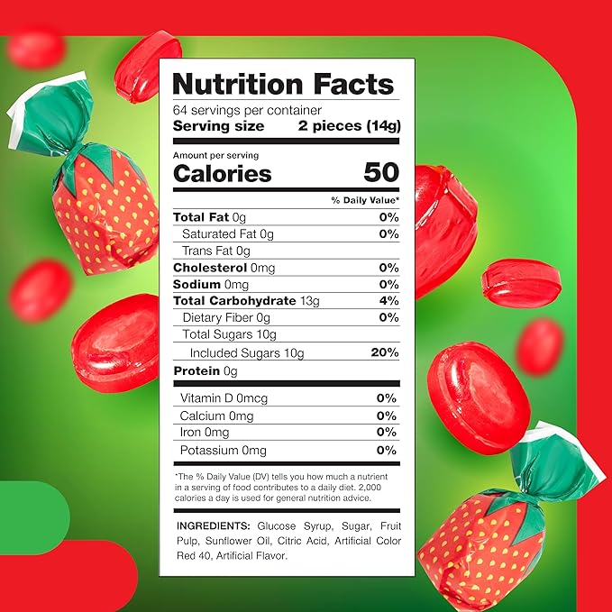 Arcor Strawberry Bon Bons - 2 Pound Bulk Pack - Filled Hard Candy Individually Wrapped - Soft Center Retro Candy - Classic Old School Candy for Office and Events