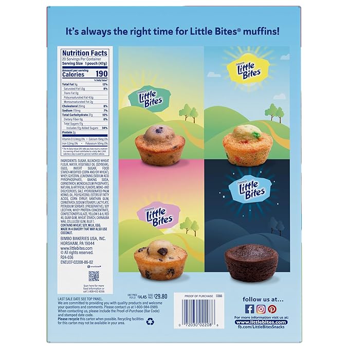 (Value Pack) Little Bites Party Cake Muffins, 20 individual packs, (4 ct each), Cake and Sprinkles Mini Muffins, 33 oz Multipack