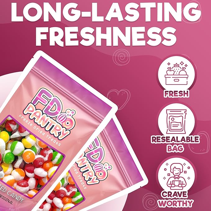 Freeze Dried Candy, Fruit Crunch Original, 4 oz, 2 Pack, Assorted Strawberry, Orange, Lemon, Grape, Lime Flavors, Bag Pouch, Ideal Gift Snack