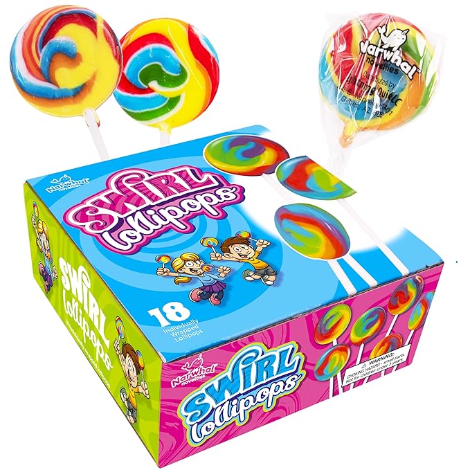 Rainbow Round Swirl Lollipops Swirl 18 PCS- Swirl Lollipop - Bulk Lolipop Candy Suckers Treats - Swirly Candies for Birthdays Party Favors and Goodie Bags - Easter Basket Fillers for Kids