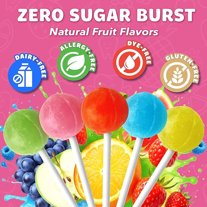 Zolli Ball Popz Clean Teeth Sugar Free Candy - Dye-Free, Keto & Diabetic-Friendly, Dentist-Approved Treats for Kids (Natural Fruit Flavors, 60 count)