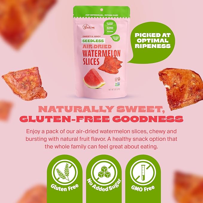 Whitney Jordan Naturals Air-Dried Watermelon Slices 2 Oz, Pack of 10 - Dried Fruit Snack Made from Real Watermelon - No Sugar Added, Gluten-Free, Vegan, Chewy Fruit for Healthy Snacking On-the-Go