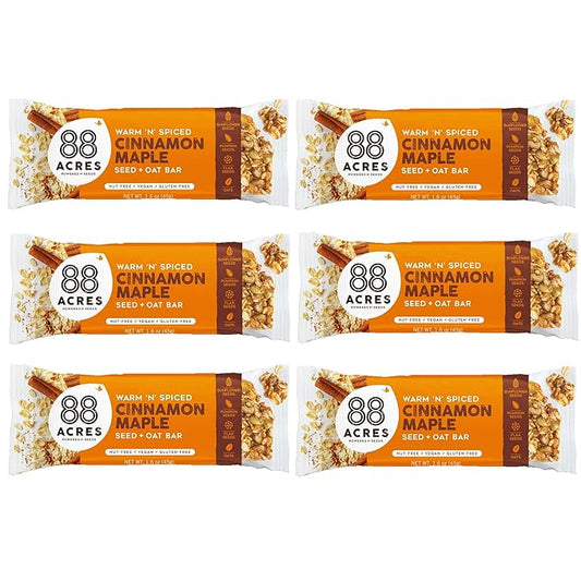 88 Acres Granola Bars | Gluten Free, Nut-Free Oat and Seed Snack Bar | Vegan & Non GMO | 6 Pack (Cinnamon Maple)