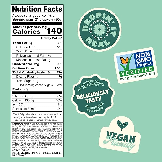 Back To Nature Cheddalicious Cheese Flavored Crackers, Vegan, Non GMO, 5 Ounces (Pack Of 6)
