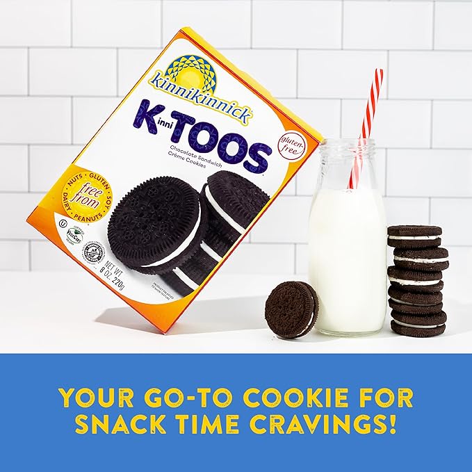 Kinnikinnick - KinniTOOS Chocolate Sandwich Cream Cookies - Gluten Free and Allergy Friendly, Vegan Cookies - 8 oz. Boxes - 6 pack